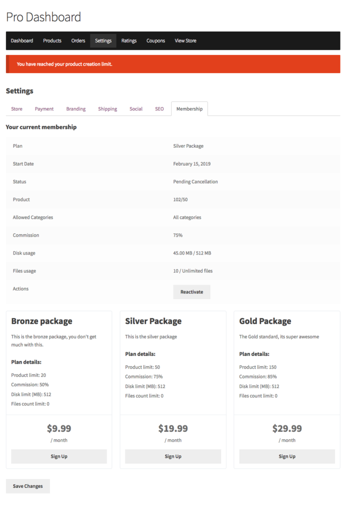 The WC Vendors Membership WooCommerce extension lets vendors easily access membership information and options