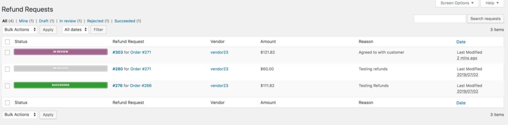 Refund requests on WC Vendor dashboard