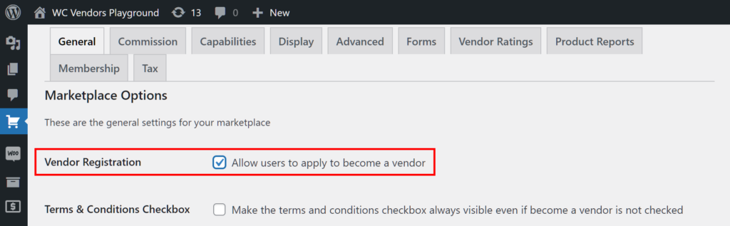 Enabling the Vendor Registration option 