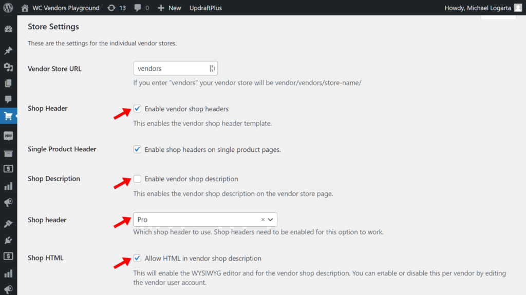 Enabling and disabling store settings