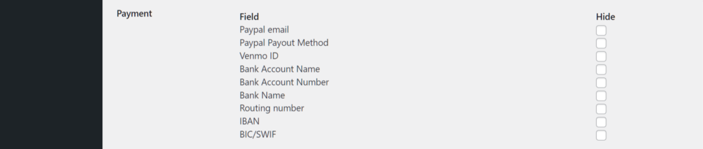 Payment fields