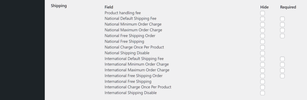 Shipping fields