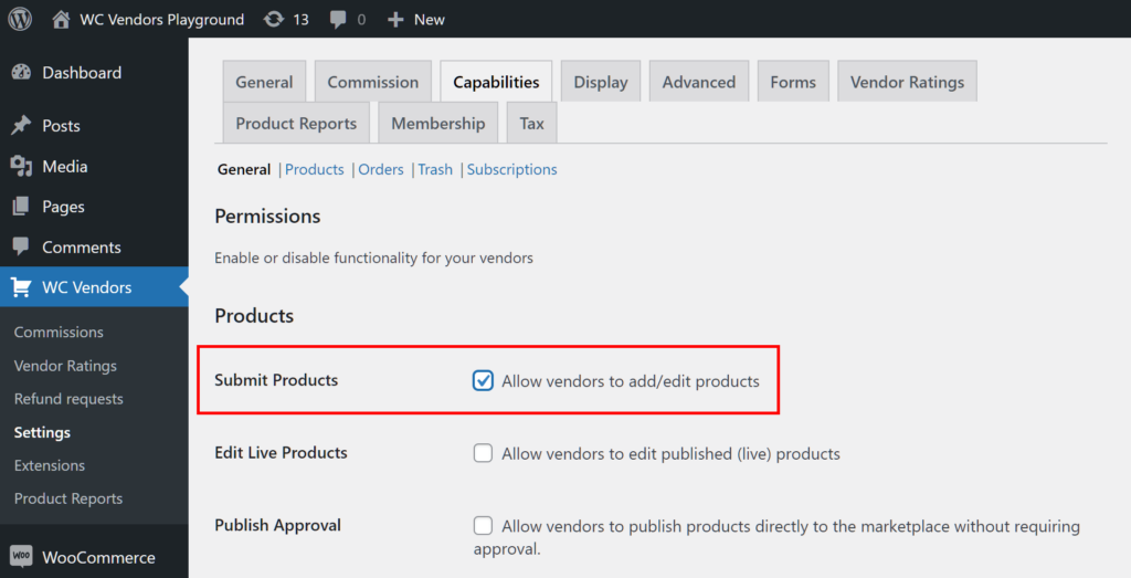 Allowing vendors to submit products