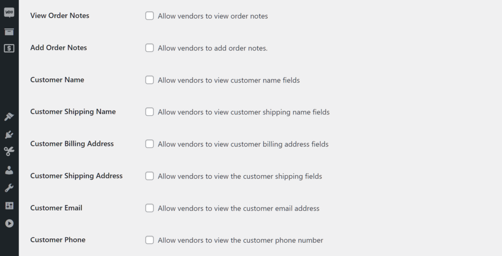 Orders subsection page's first area