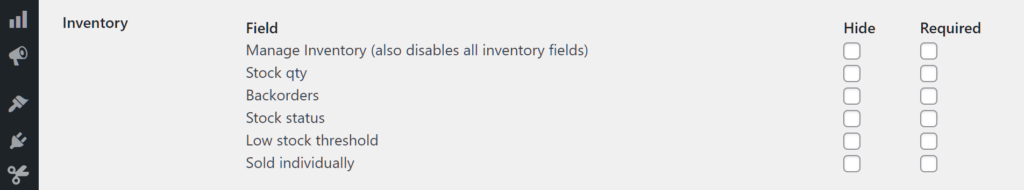 Inventory vendor product form fields