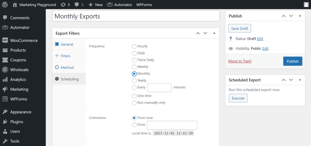 Scheduling automated exports