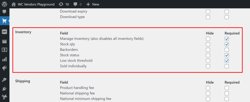 Customizing the Inventory Fields