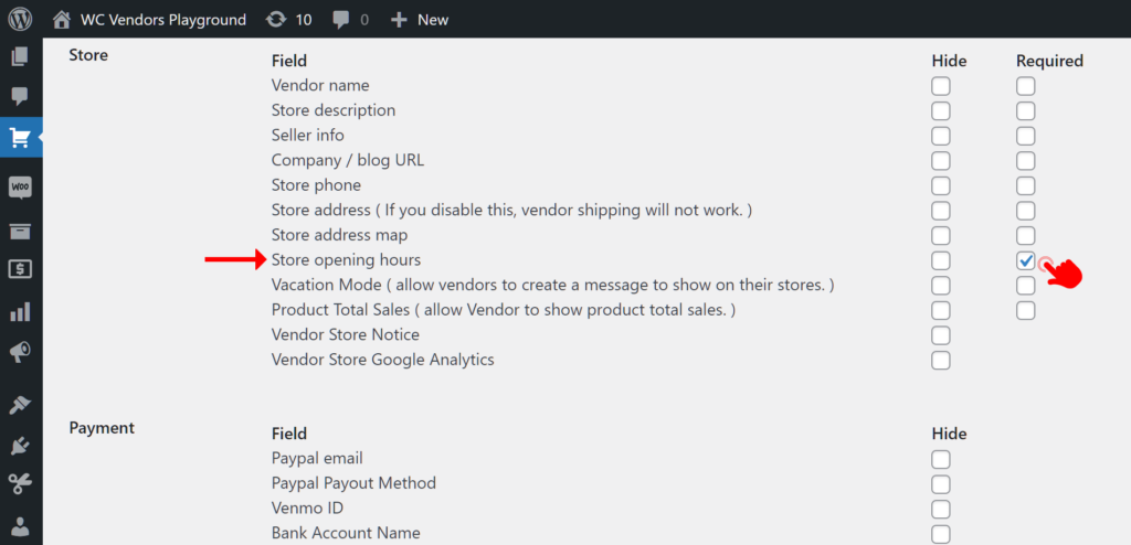 Requiring the Store Opening Hours field