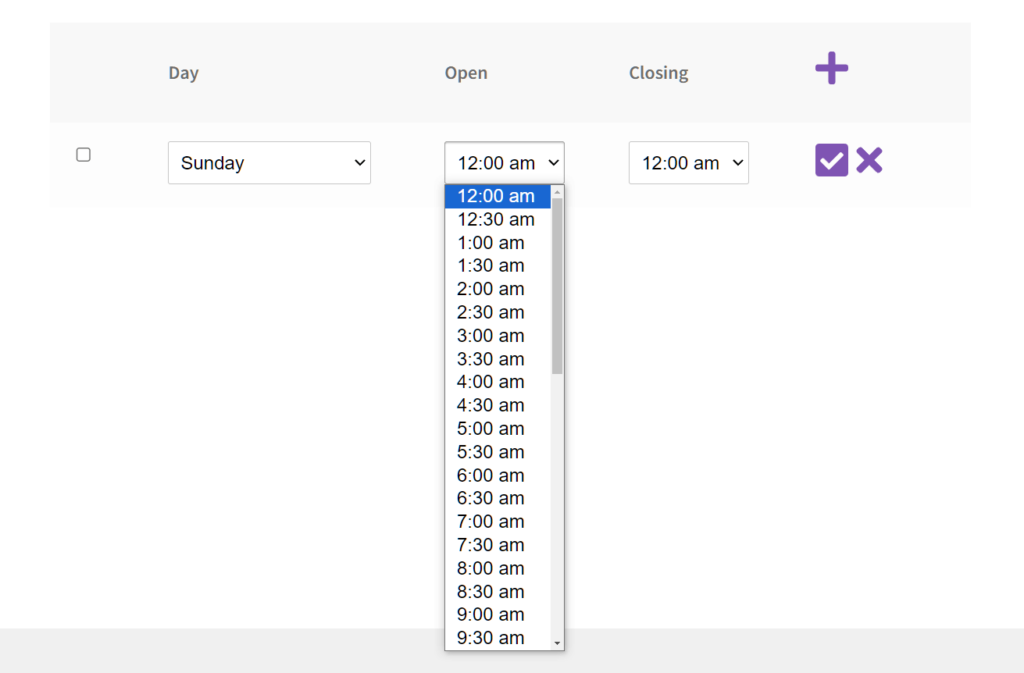 Choosing the store opening hours