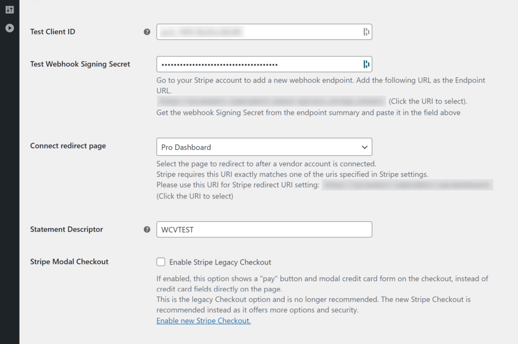 Second part of WC Vendors Stripe Connect integration configuration page