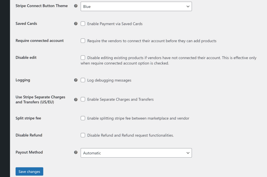 Third part of WC Vendors Stripe Connect integration configuration page