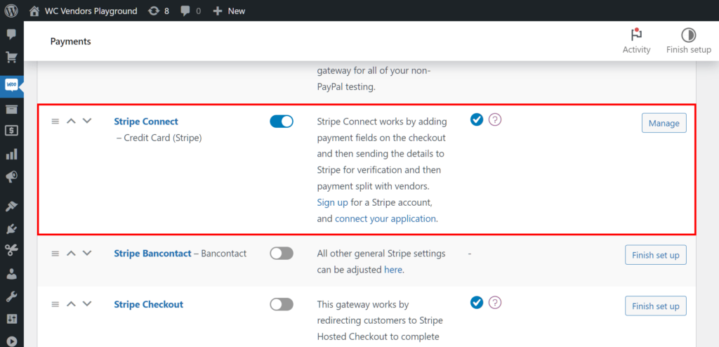 Enabling the Stripe Connect integration with WC Vendors