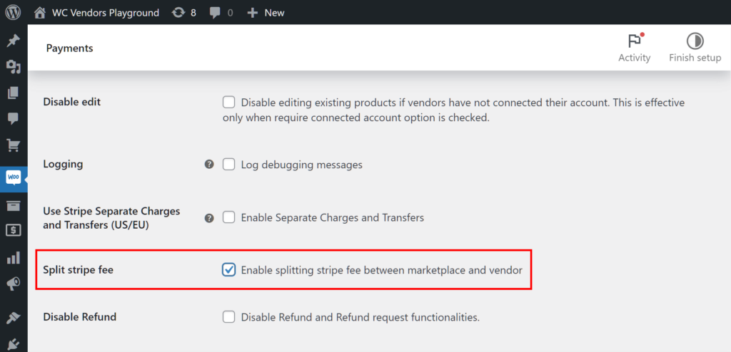 Enabling the Split Sprite Fee option