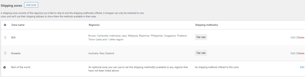 Woocommerce shipping zones on WordPress backend