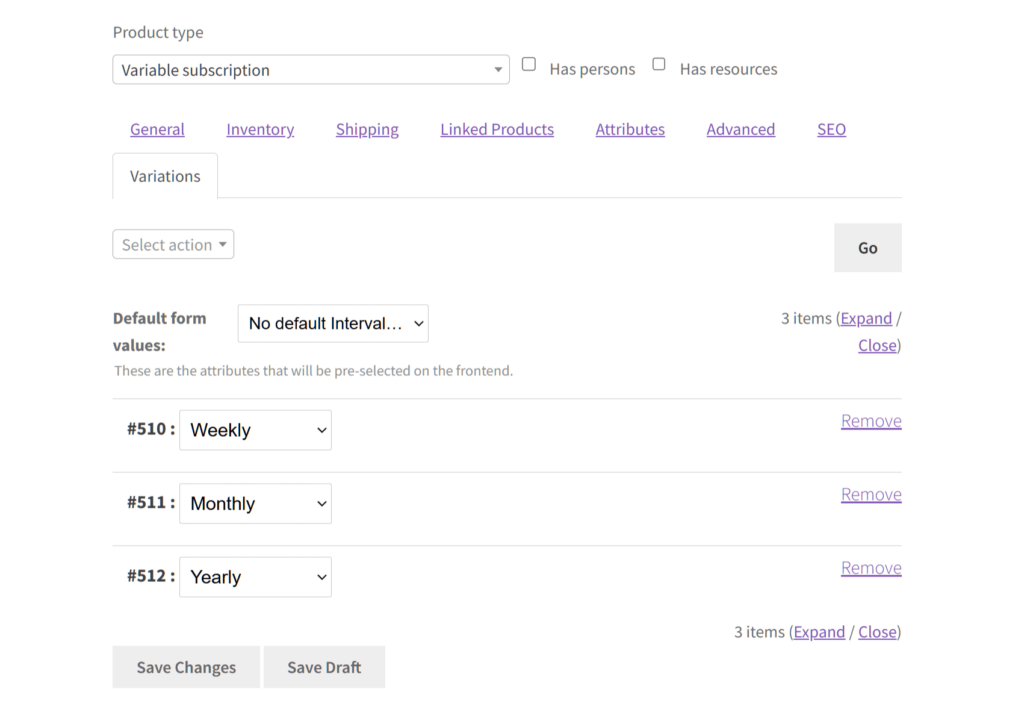 A screencap of the pro dashboard showing a variable subscription being created, including its attributes and their values