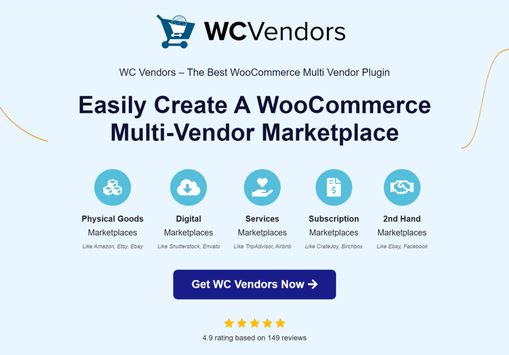 WC Vendors front page showcasing features