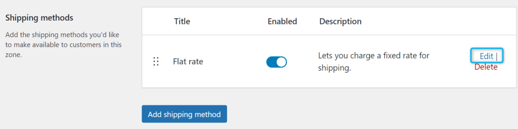 WooCommerce 'Edit Shipping Method' interface with options for configuration