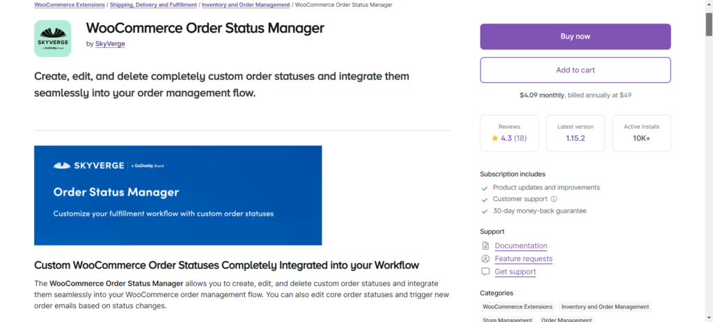 Purchase Woocommerce order status manager