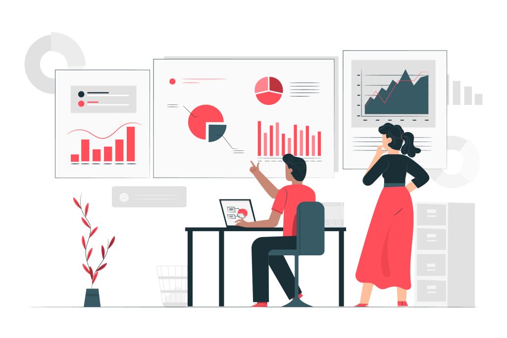 Illustration showing data analysis of product performance on the marketplace