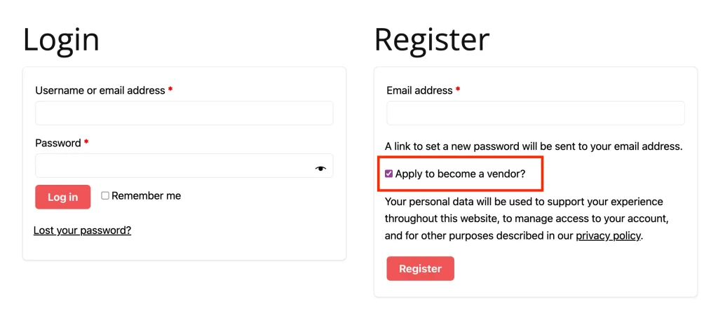 WCV - General Settings - Vendor Registration Form