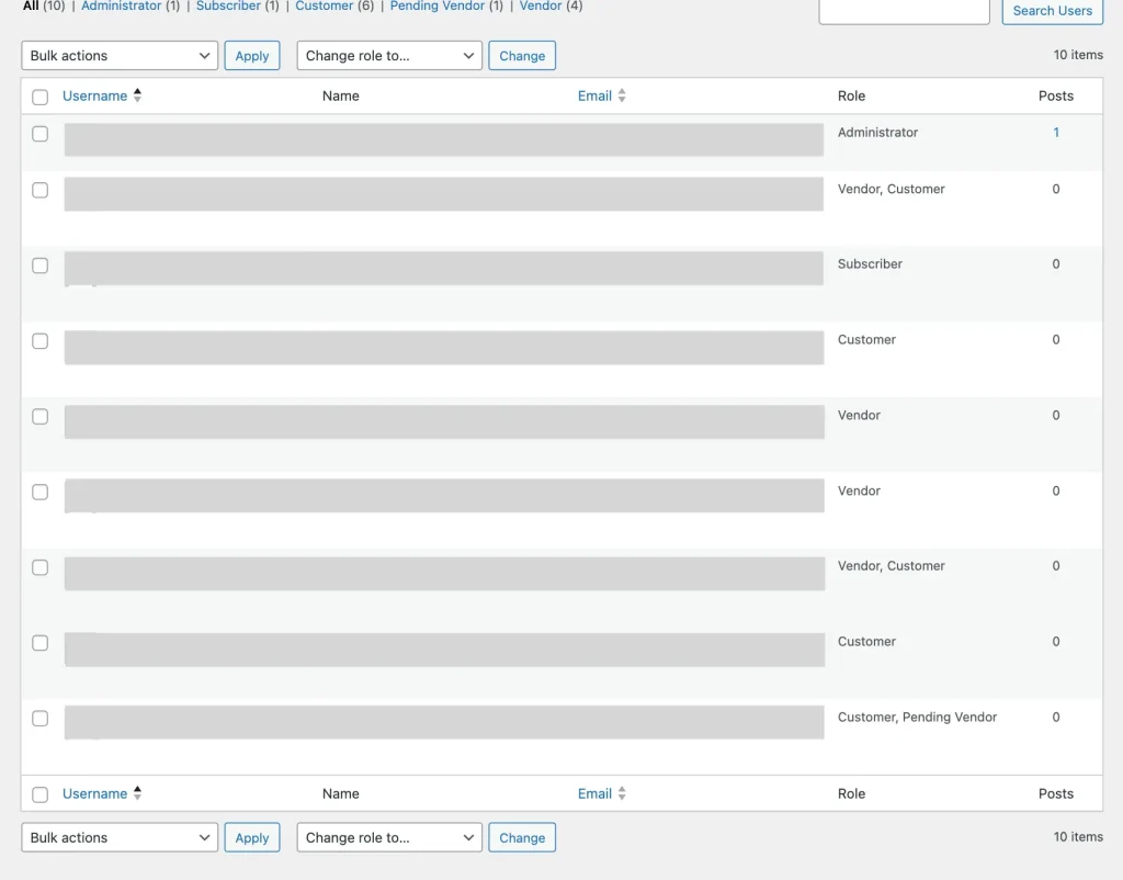 WCV - General Settings - Vendor User Role List