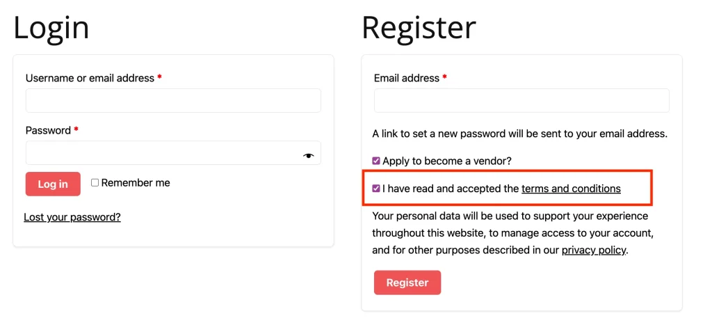 WCV - General Settings - Vendor T&C Form