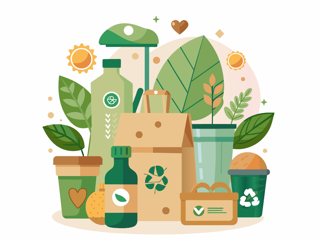 Illustration showing a variety of sustainable products