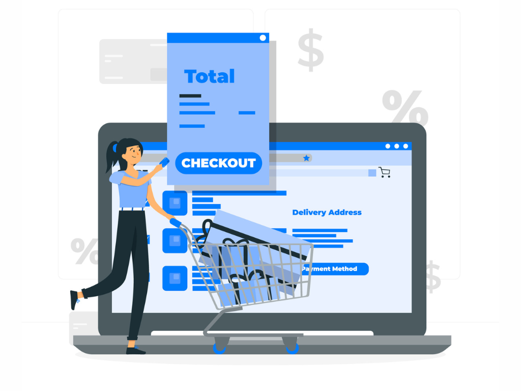 Illustration showing the online checkout process