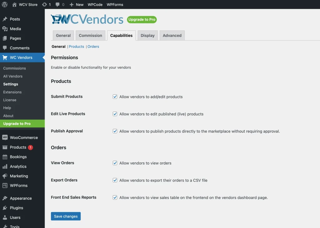 wcvf - capabilities setting - general tab