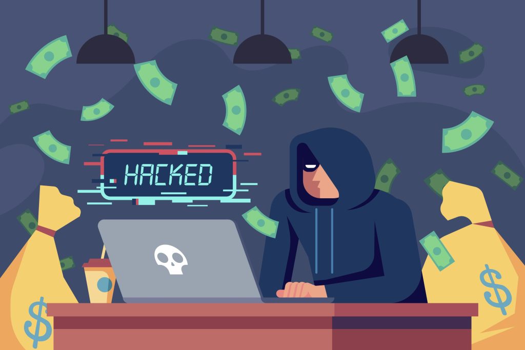 A hacker stealing money from a website