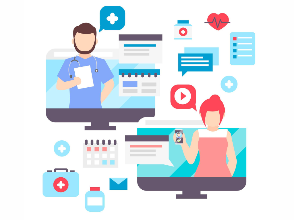 An illustration depicting the convenience of telehealth marketplace platforms