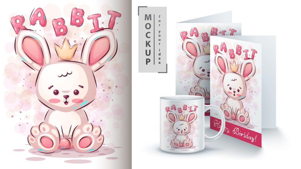 Teddy rabbit mockup for customizable products like cards and mugs