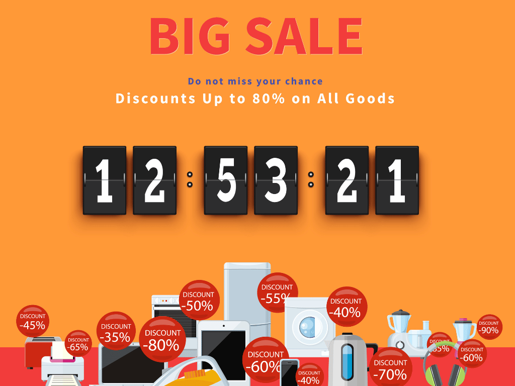 Countdown timer for a big sale promoting daily deals