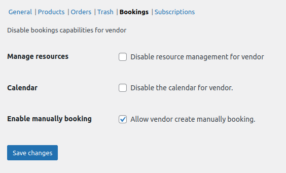 Manual Booking option in WC Vendors settings