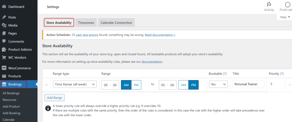 Bookings global settings with time zone options in WooCommerce