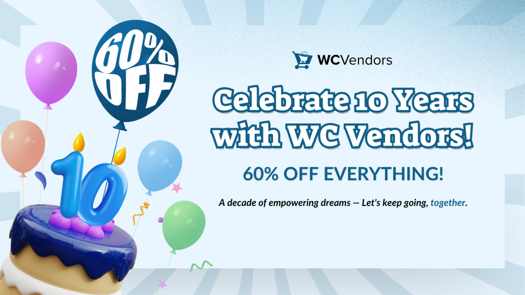 WC Vendors' flash sale banner for the 10th year Anniversary