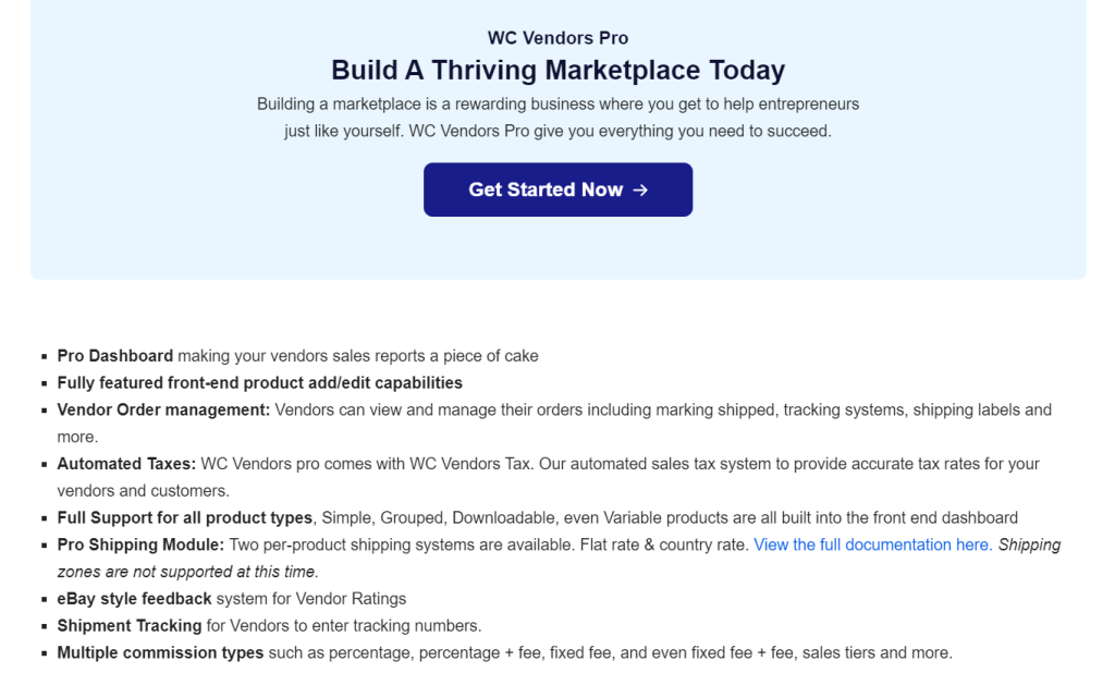 WC Vendors Pro features