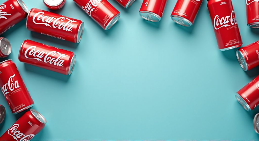 Cans of Coca-Cola on a blue background