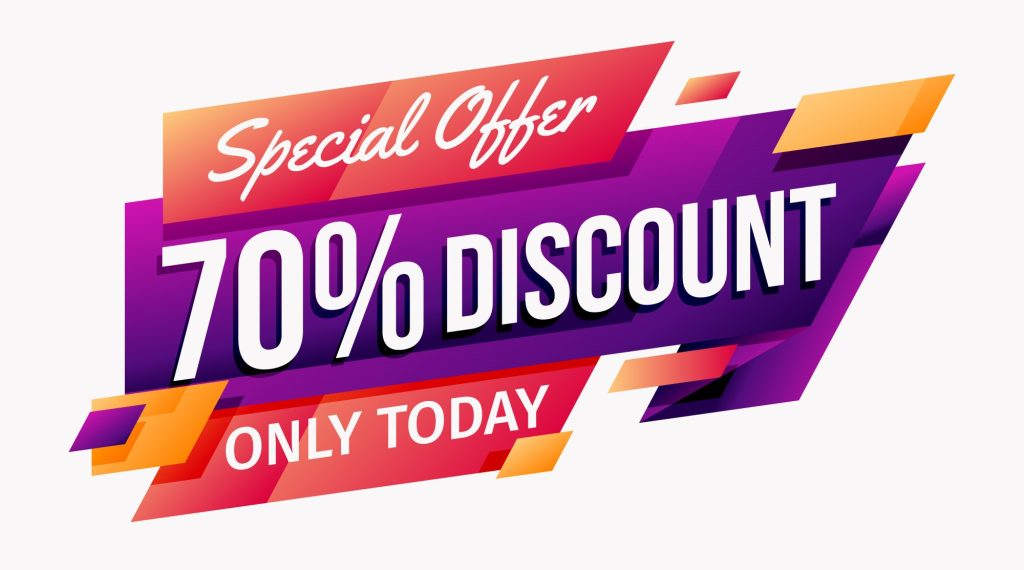 Special offer showing a 70% discount available today