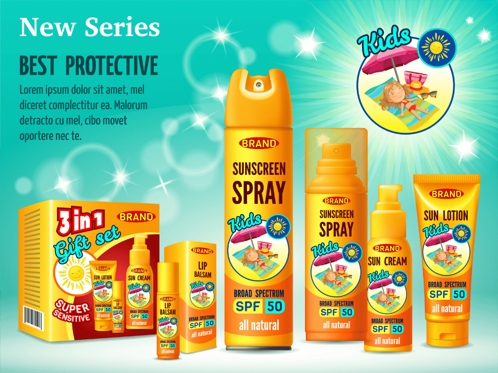 Advertising design showcasing a sunscreen product bundle