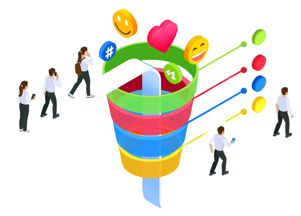 sales funnel showing people entering and converting through various stages of engagement