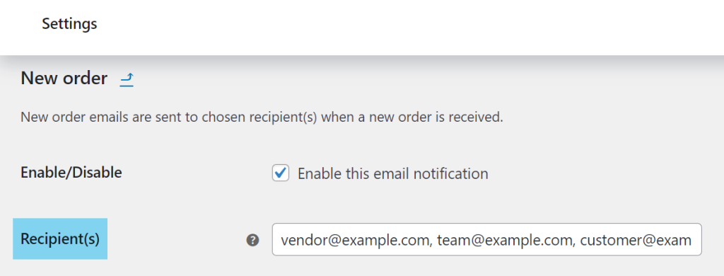 WooCommerce Email Settings for New Order Notifications